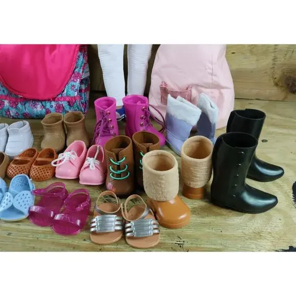 Our Generation Doll Lot of 42 Blonde Girl Shoes Boots Sandals Desk Bean Bag pack